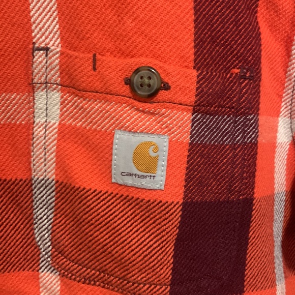 Carhartt Women‘s Loose Fit Heavyweight Twill Long Sleeve Plaid jacket size S - Picture 2 of 5